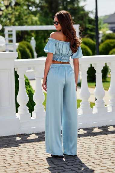 Marbella - off-the-shoulder satin blouse  BEZ  