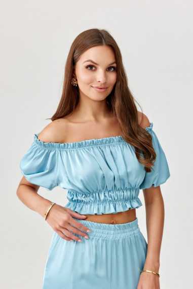 Marbella - off-the-shoulder satin blouse  BEZ  