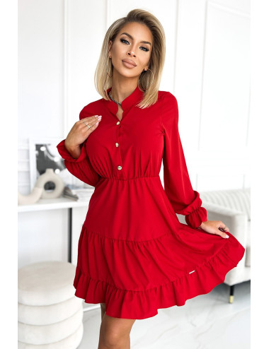 Robe avec un décolleté et des boutons dorés - ROUGE 