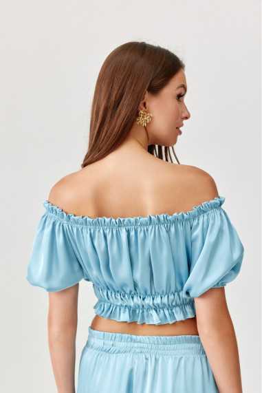 Marbella - off-the-shoulder satin blouse  BEZ  