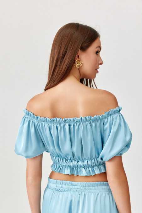 Marbella - off-the-shoulder satin blouse  BEZ  
