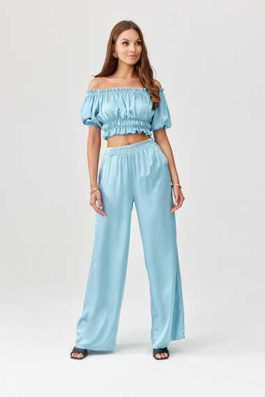 Marbella - off-the-shoulder satin blouse  BEZ  