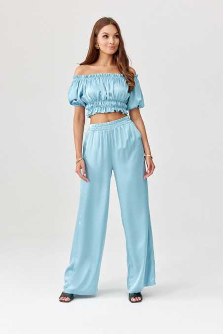 Marbella - off-the-shoulder satin blouse  BEZ  