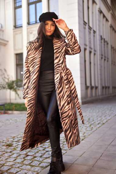 Palermo - long coat with animal print ties CAM  