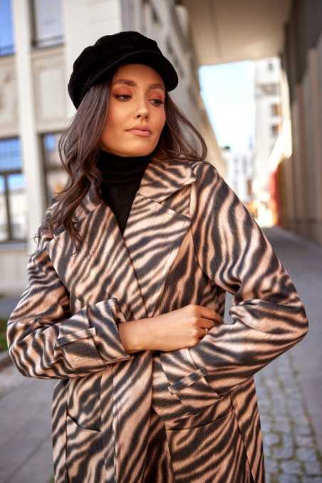 Palermo - long coat with animal print ties CAM  
