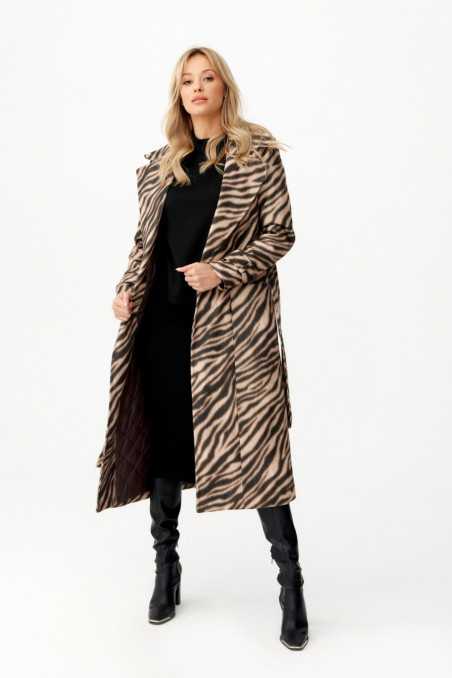 Palermo - long coat with animal print ties CAM  