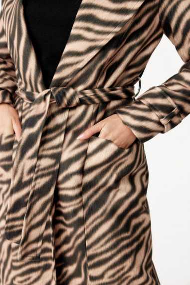 Palermo - long coat with animal print ties CAM  