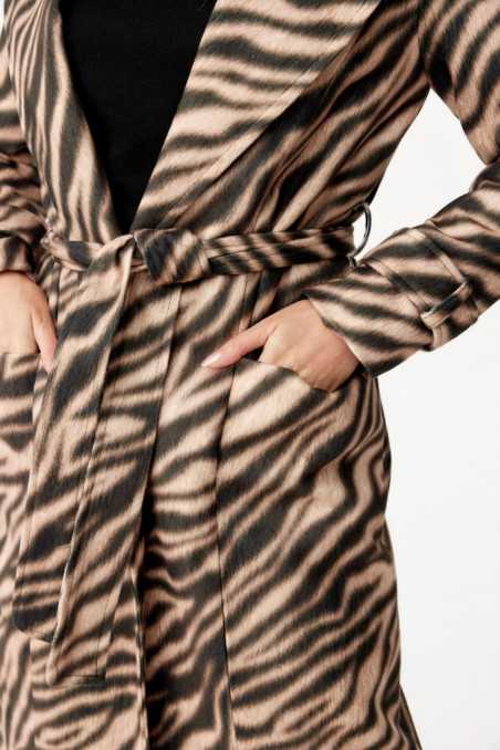 Palermo - long coat with animal print ties CAM  