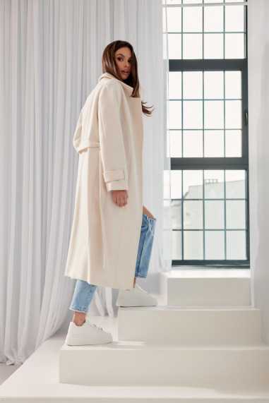 Vivienne - long coat with pockets and tie BEJ  