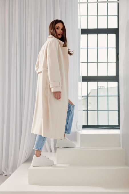 Vivienne - long coat with pockets and tie BEJ  