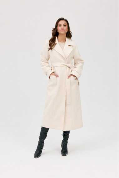 Vivienne - long coat with pockets and tie BEJ  