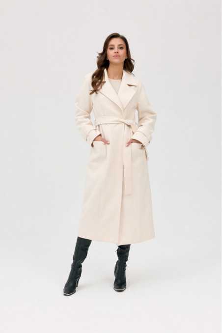 Vivienne - long coat with pockets and tie BEJ  