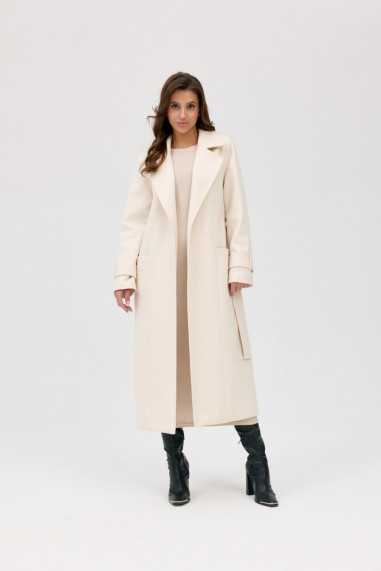 Vivienne - long coat with pockets and tie BEJ  