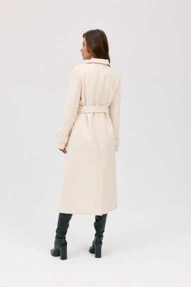 Vivienne - long coat with pockets and tie BEJ  