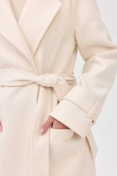 Vivienne - long coat with pockets and tie BEJ  