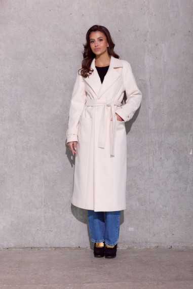 Vivienne - long coat with pockets and tie BEJ  