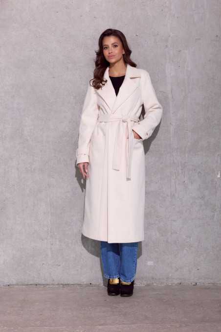 Vivienne - long coat with pockets and tie BEJ  