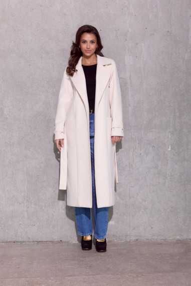 Vivienne - long coat with pockets and tie BEJ  
