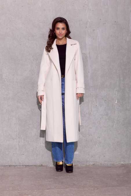Vivienne - long coat with pockets and tie BEJ  