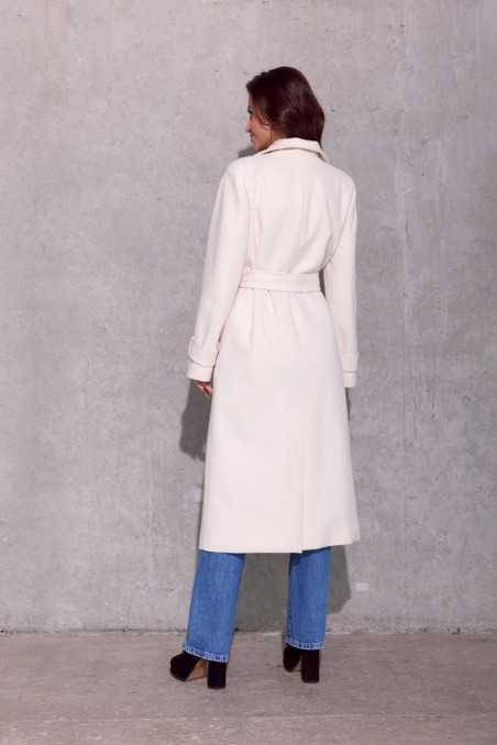Vivienne - long coat with pockets and tie BEJ  
