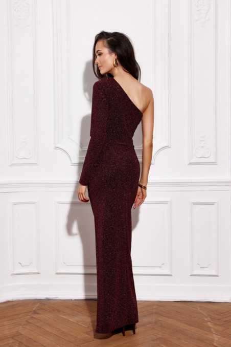 Adele - Brocade maxi dress with one-shoulder sleeves BOR  
