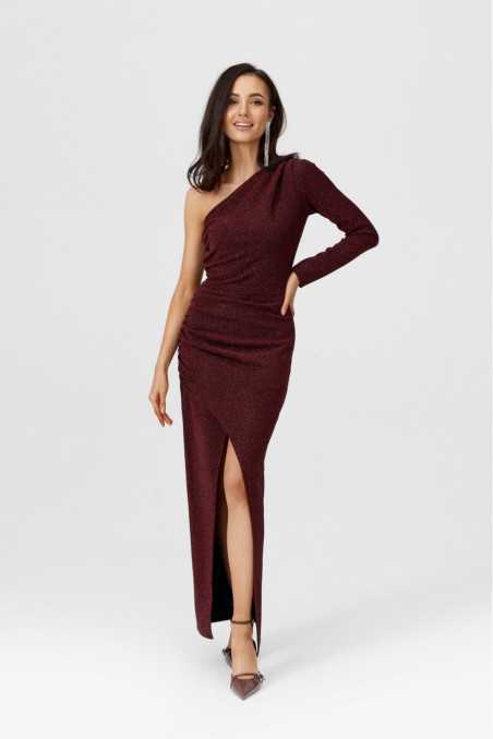 Adele - Brocade maxi dress with one-shoulder sleeves BOR  