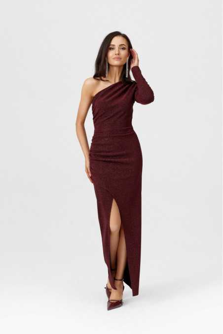Adele - Brocade maxi dress with one-shoulder sleeves BOR  