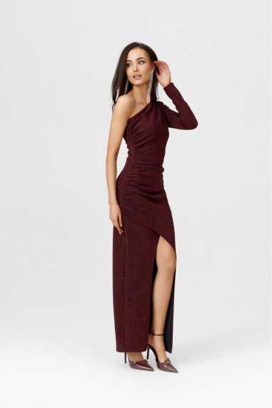 Adele - Brocade maxi dress with one-shoulder sleeves BOR  