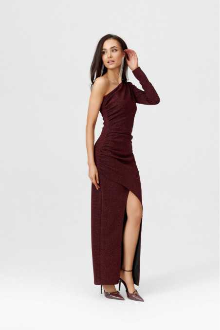 Adele - Brocade maxi dress with one-shoulder sleeves BOR  