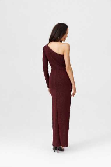 Adele - Brocade maxi dress with one-shoulder sleeves BOR  