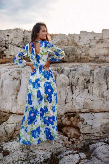 Nicole - long patterned dress with a tie on the back 20D  