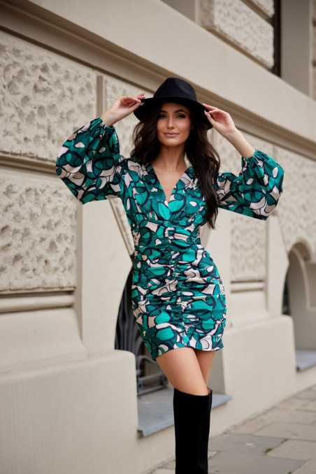 Sasha - patterned ruffled dress with puffed sleeves  Y03  