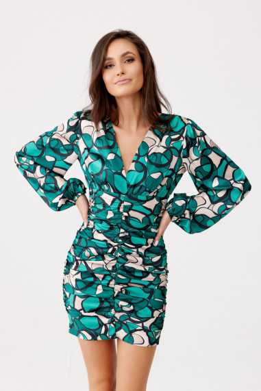 Sasha - patterned ruffled dress with puffed sleeves  Y03  