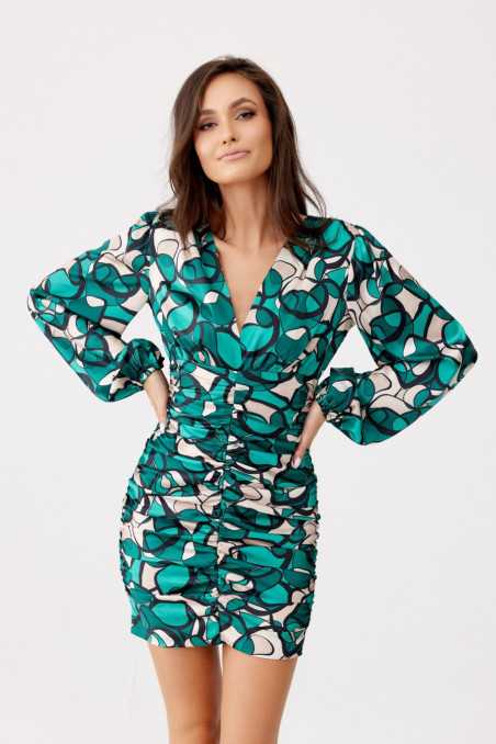 Sasha - patterned ruffled dress with puffed sleeves  Y03  
