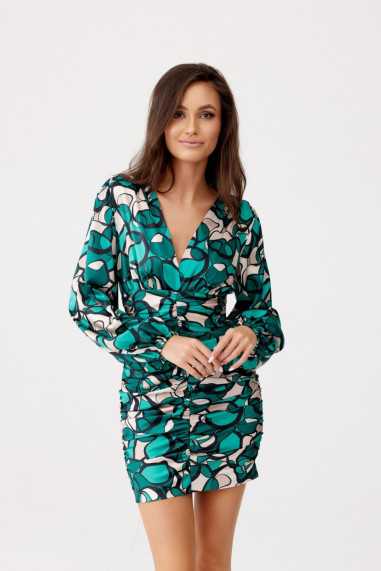 Sasha - patterned ruffled dress with puffed sleeves  Y03  