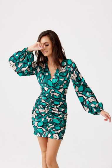 Sasha - patterned ruffled dress with puffed sleeves  Y03  