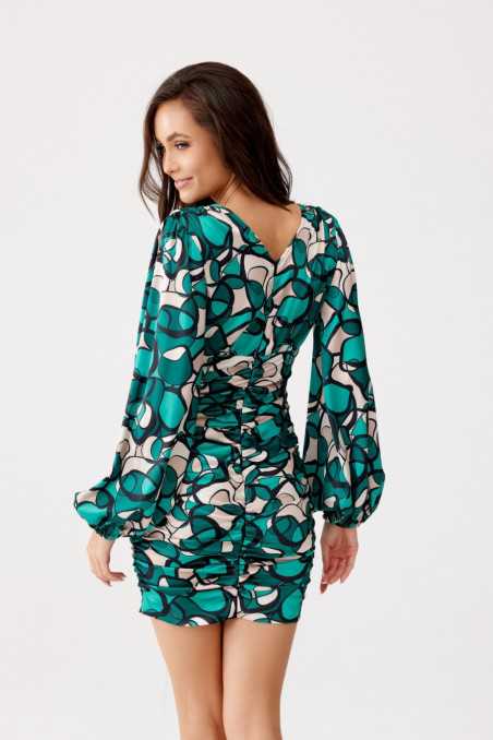 Sasha - patterned ruffled dress with puffed sleeves  Y03  