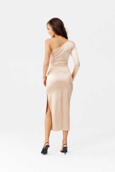 Virginia - satin midi dress with one long sleeve BEZ  