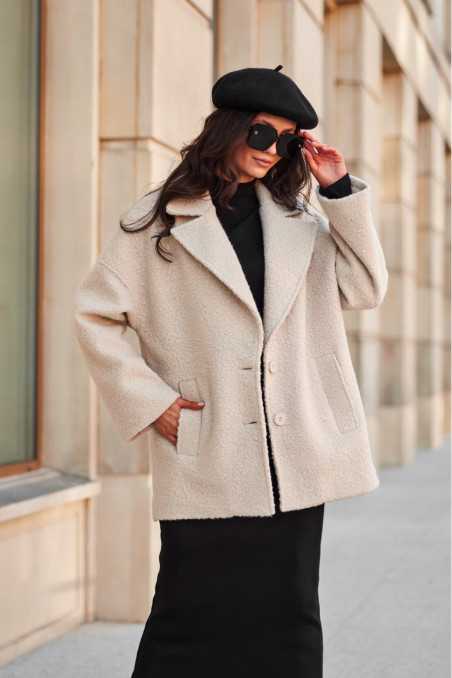 Camila -  long sheepskin jacket with pockets BEJ  