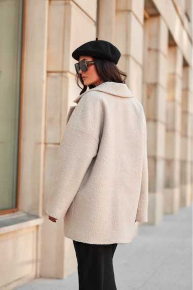 Camila -  long sheepskin jacket with pockets BEJ  