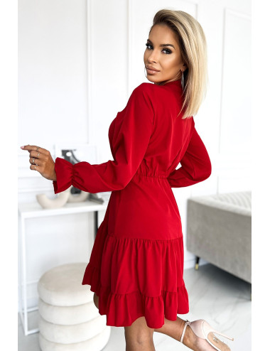 Robe avec un décolleté et des boutons dorés - ROUGE 