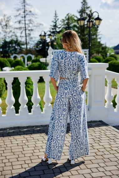 Ester - Patterned long trousers with elastic waistband W24  