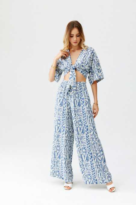 Ester - Patterned long trousers with elastic waistband W24  