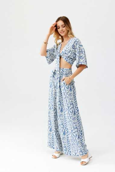 Ester - Patterned long trousers with elastic waistband W24  