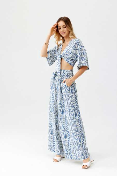 Ester - Patterned long trousers with elastic waistband W24  
