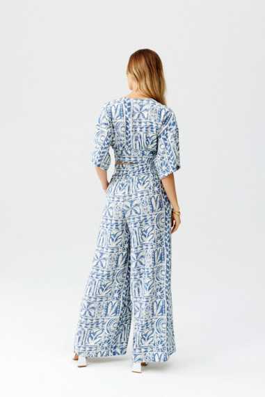 Ester - Patterned long trousers with elastic waistband W24  