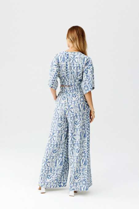 Ester - Patterned long trousers with elastic waistband W24  
