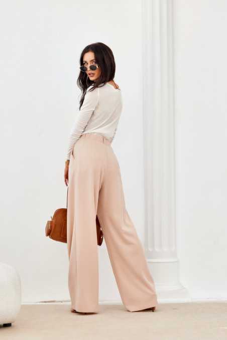 Ginny - long trousers with wide legs and elastic waistband BEZ  