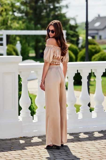 Tarifa - satin trousers with elastic waistband BEZ  