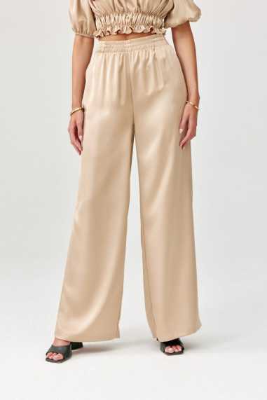Tarifa - satin trousers with elastic waistband BEZ  